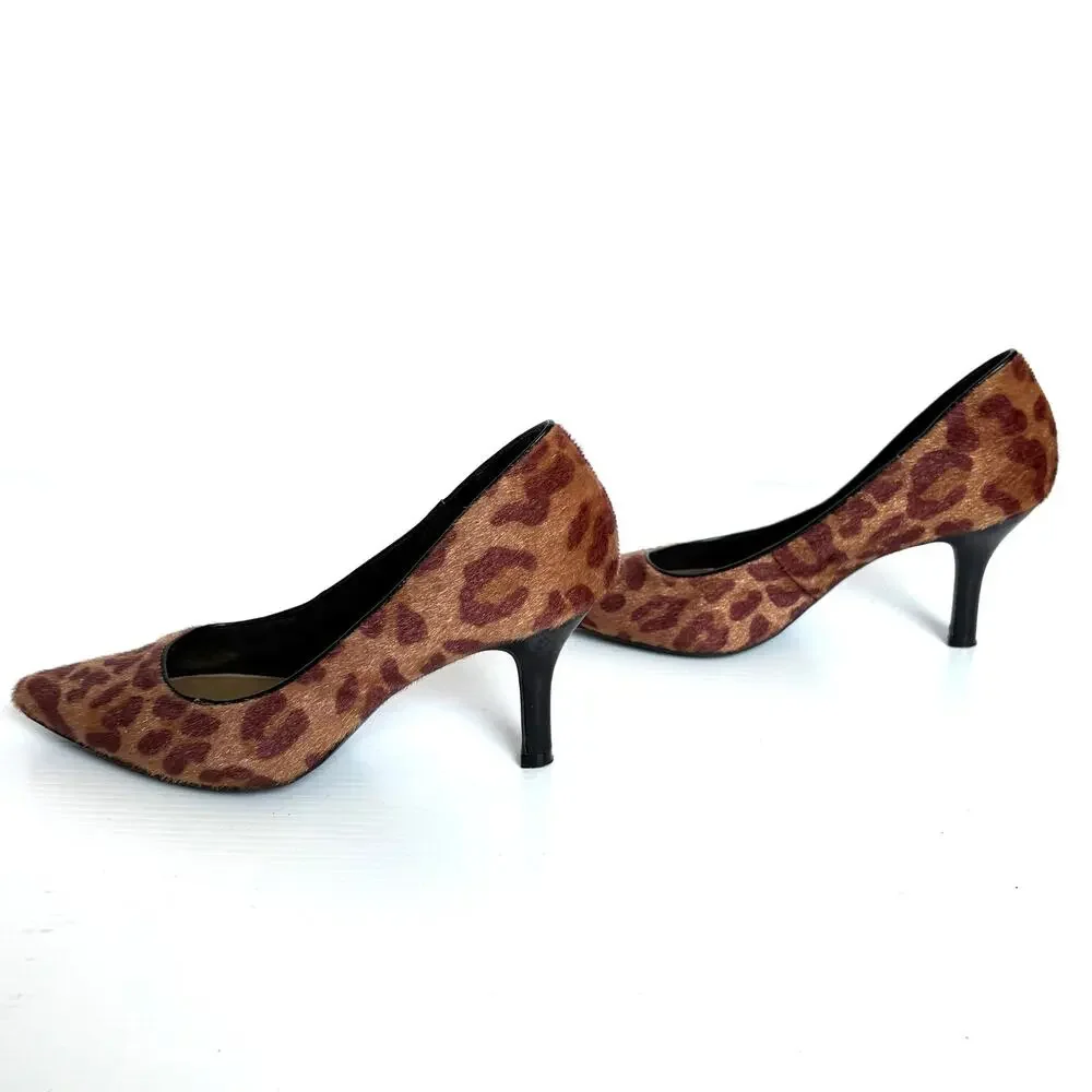 Faux Fur Leopard Spots Animal Pumps Comfort Plus Predictions Heels Women's 8.5